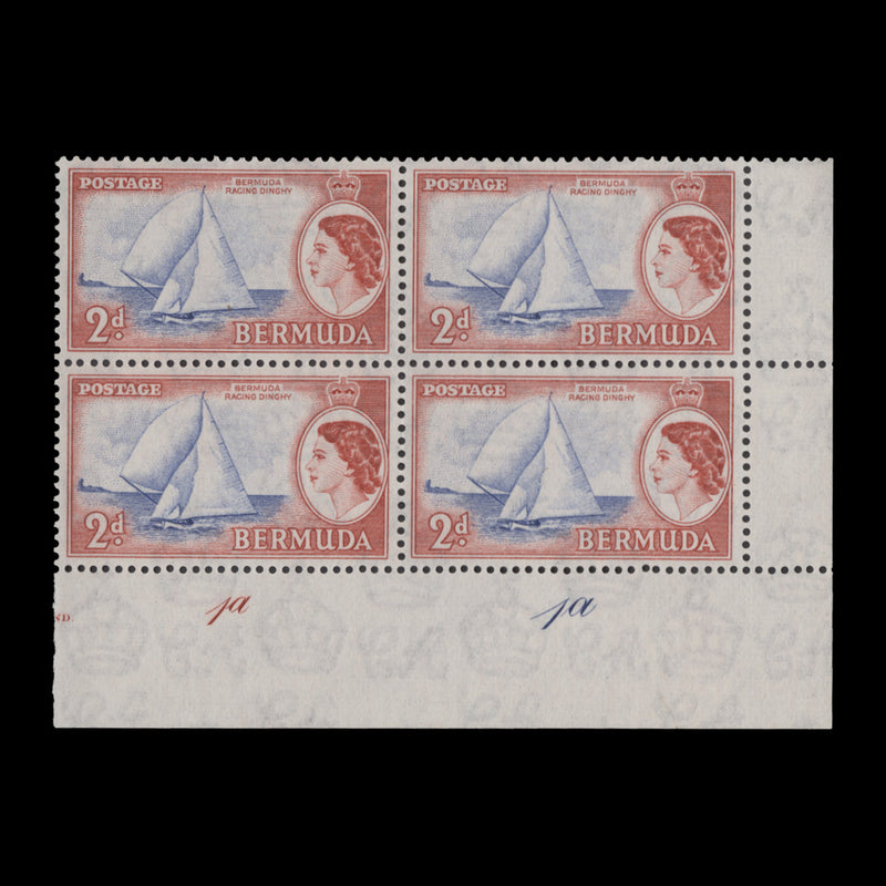 Bermuda 1953 (MNH) 2d Racing Dinghy plate 1a–1a block