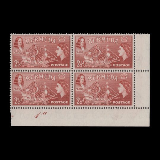 Bermuda 1953 (MNH) 2½d Sir George Somers plate 1a block