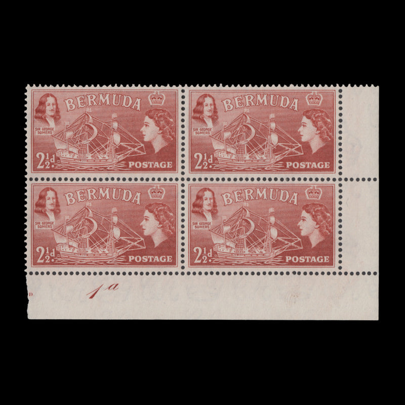 Bermuda 1953 (MNH) 2½d Sir George Somers plate 1a block