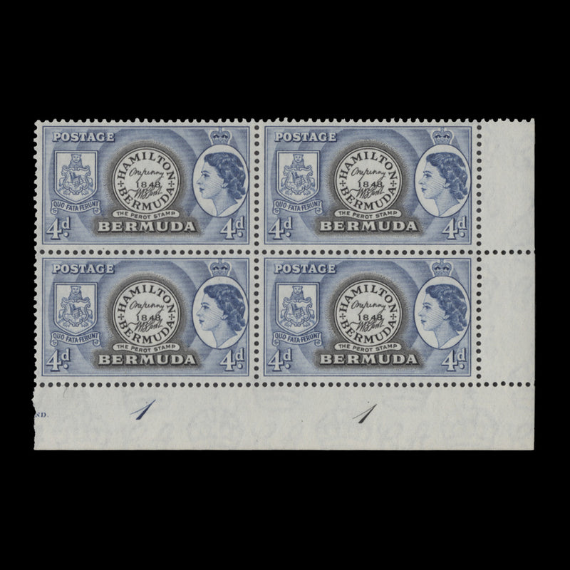 Bermuda 1953 (MNH) 4d Postmaster Perot's Stamp plate 1–1 block