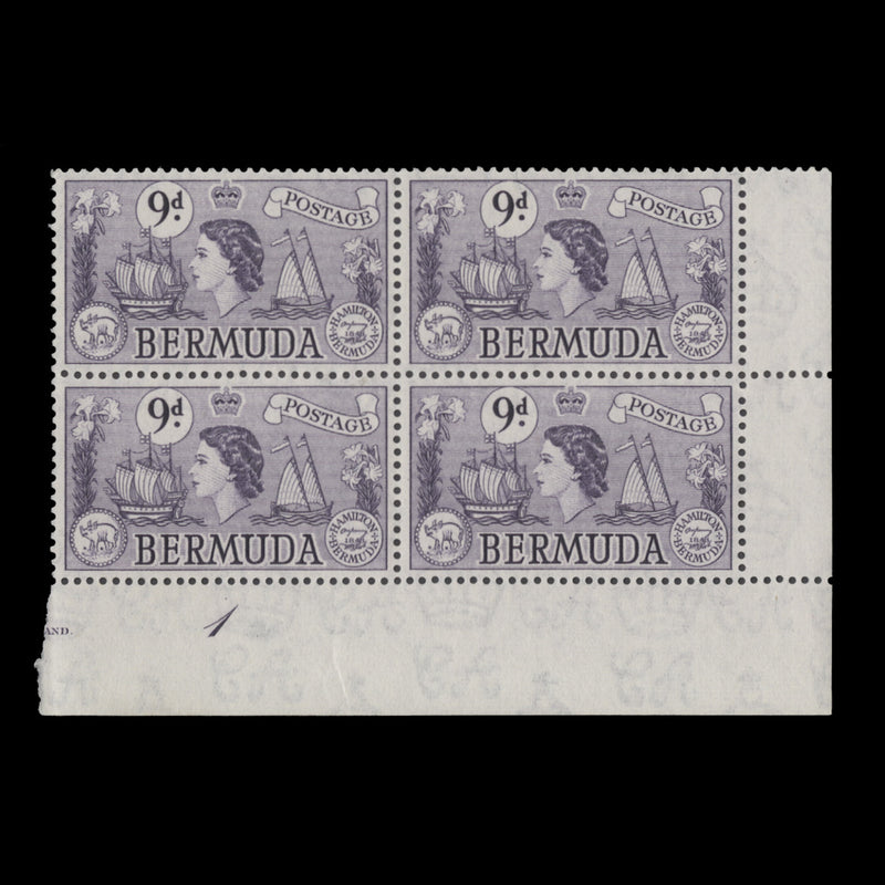 Bermuda 1958 (MNH) 9d Sea Venture plate 1 block