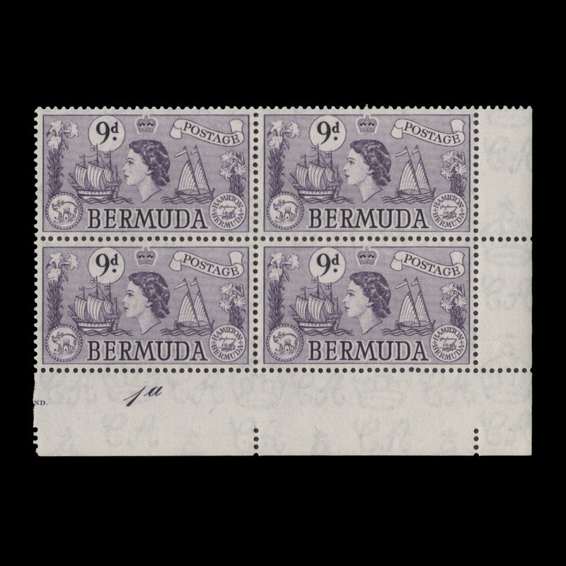 Bermuda 1958 (MNH) 9d Sea Venture plate 1a block