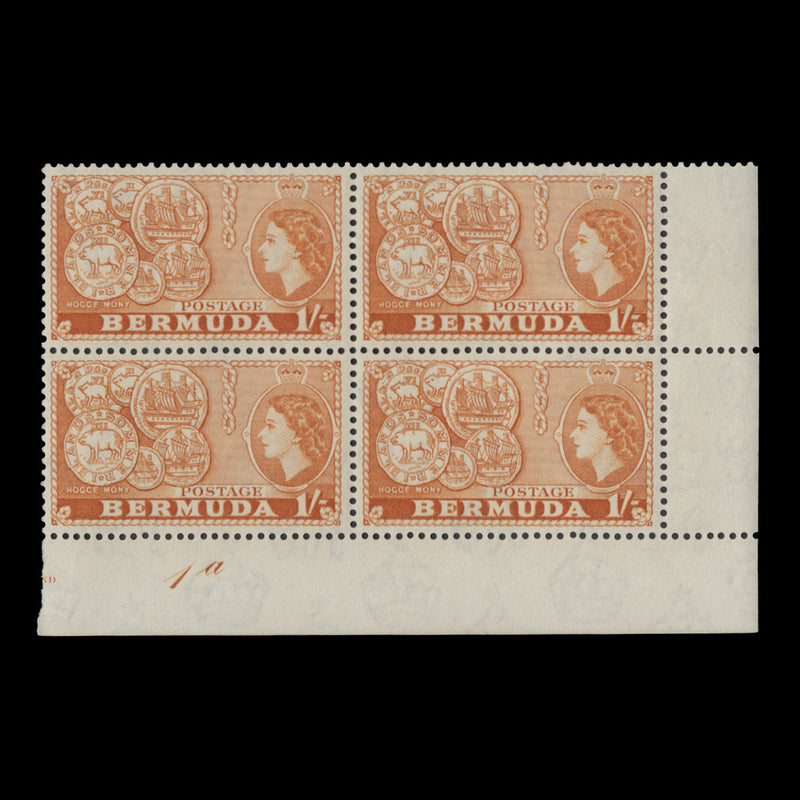 Bermuda 1953 (MNH) 1s Early Coinage plate 1a block