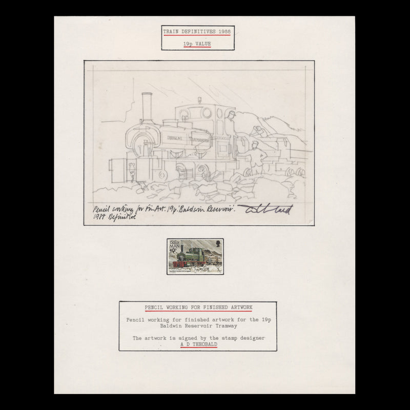 Isle of Man 1988 Baldwin Reservoir Tramway artwork signed by Tony Theobald