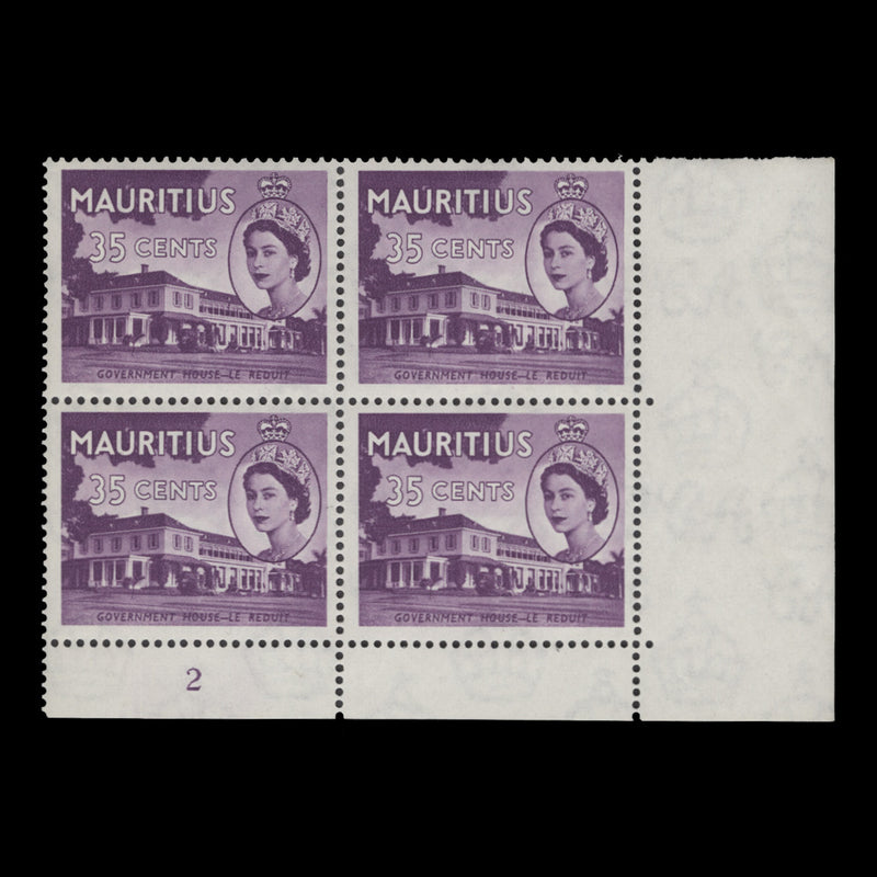 Mauritius 1954 (MNH) 35c Government House plate 2 block
