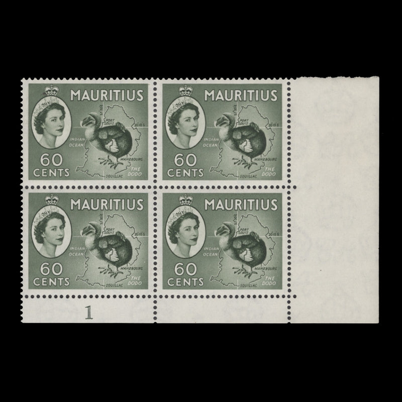 Mauritius 1954 (MNH) 60c Dodo and Map plate 1 block