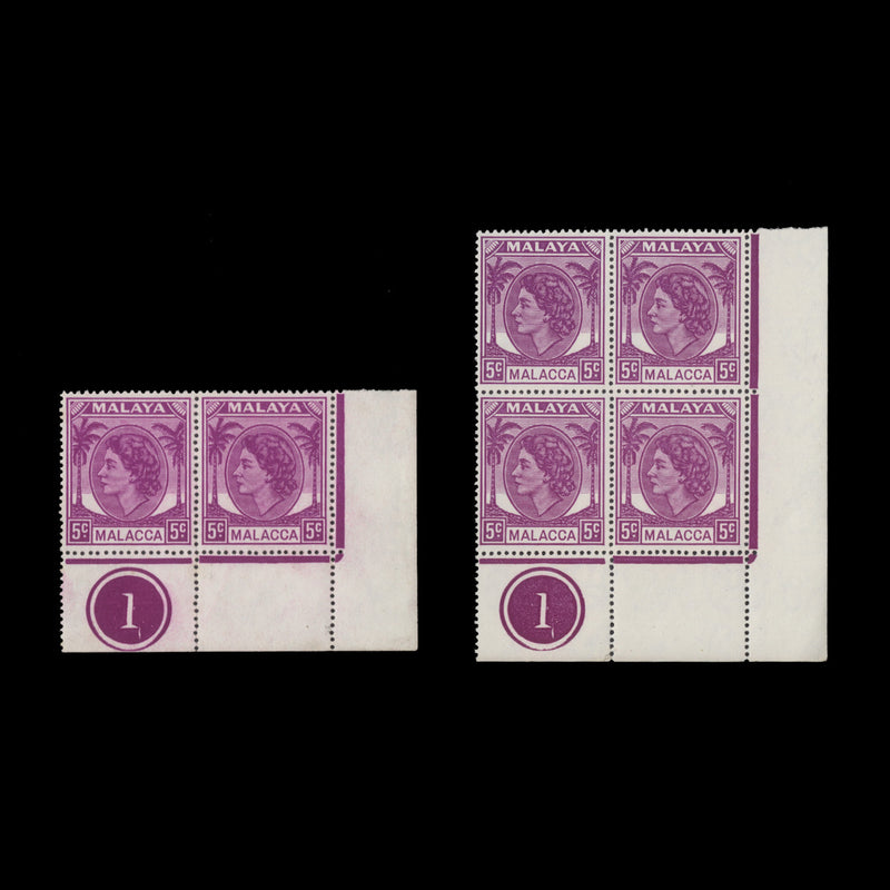 Malacca 1957 (MNH) 5c Purple plate 1 block