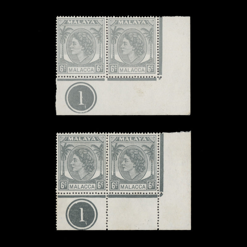 Malacca 1957 (MLH) 6c Pale Grey plate 1 pair