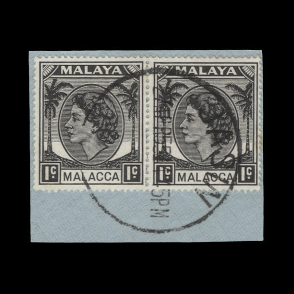 Malacca 1955 (Used) 1c Black pair, first day cancel