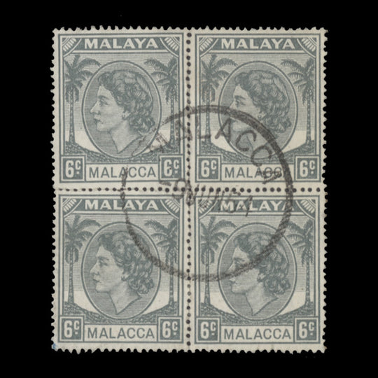 Malacca 1954 (Used) 6c Grey block, first day cancel