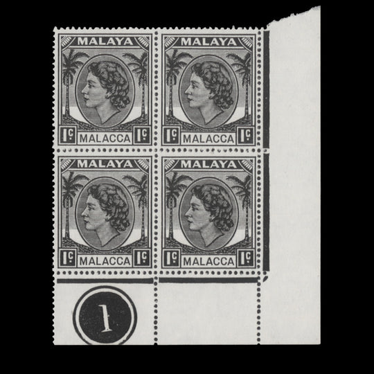 Malacca 1955 (MNH) 1c Black plate 1 block