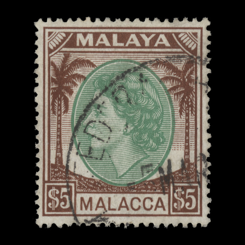 Malacca 1955 (Used) $5 Emerald & Brown