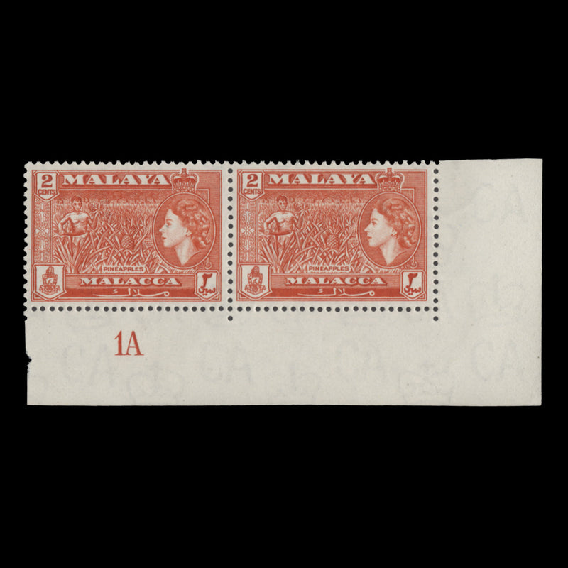 Malacca 1957 (MLH) 2c Pineapples plate 1A pair