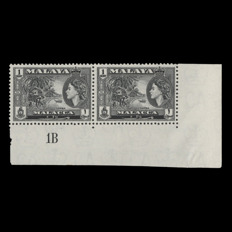 Malacca 1957 (MLH) 1c Copra plate 1B pair