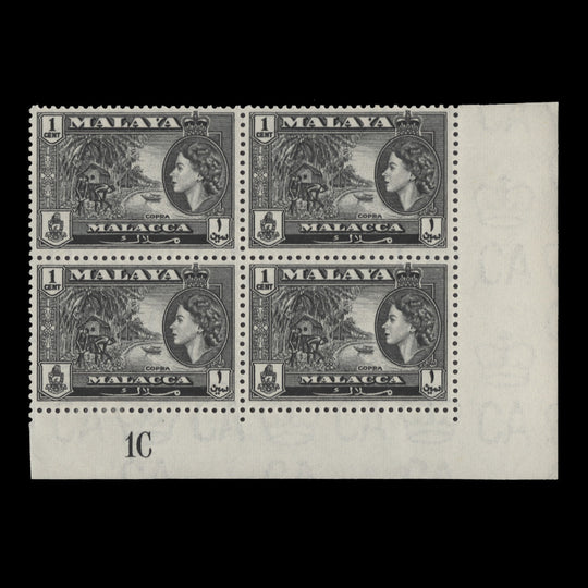 Malacca 1957 (MLH) 1c Copra plate 1C block