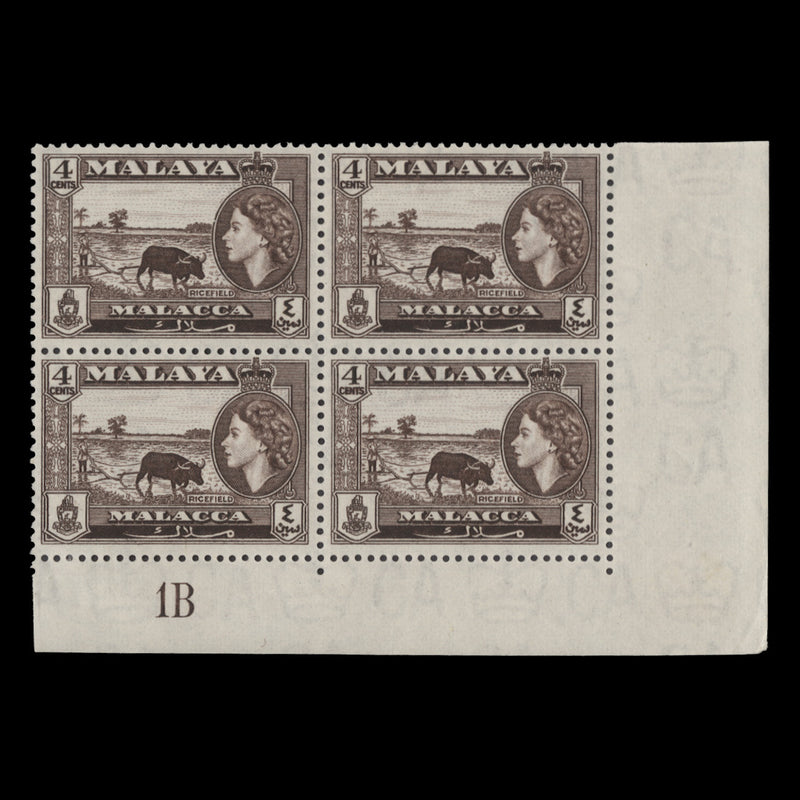 Malacca 1957 (MLH) 4c Ricefield plate 1B block