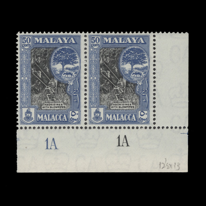 Malacca 1962 (MLH) 50c Aborigines with Blowpipes plate 1A–1A pair