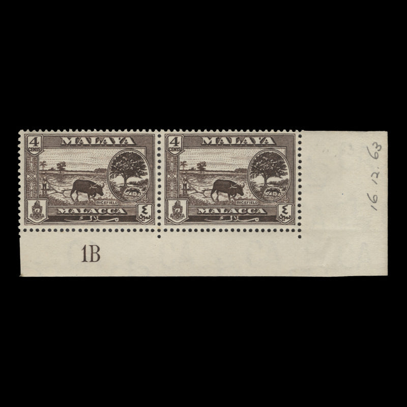 Malacca 1960 (MLH) 4c Ricefield plate 1B pair