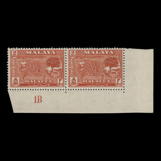 Malacca 1960 (MLH) 2c Pineapples plate 1B pair