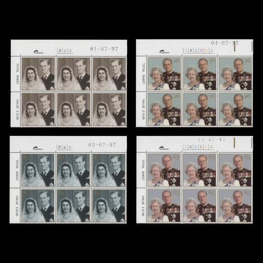 Great Britain 1997 (MNH) Royal Golden Wedding cylinder dot blocks