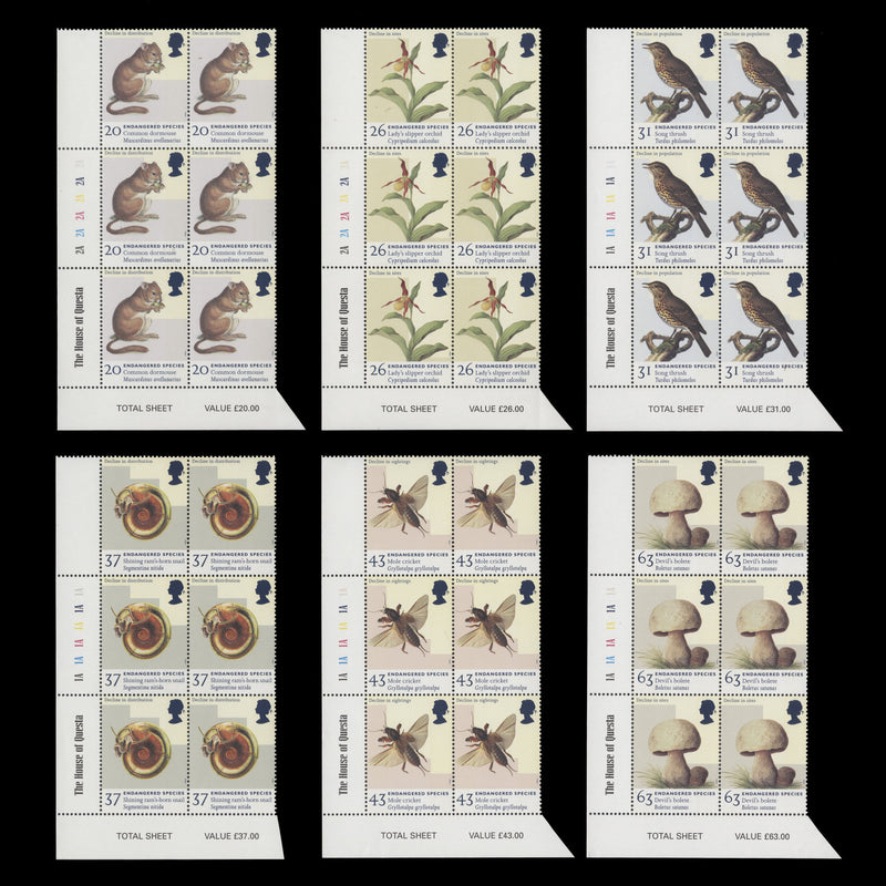 Great Britain 1998 (MNH) Endangered Species plate blocks