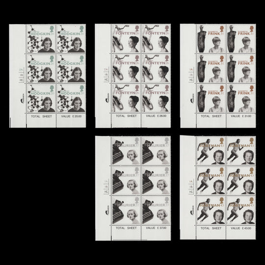 Great Britain 1996 (MNH) Famous Women cylinder dot blocks