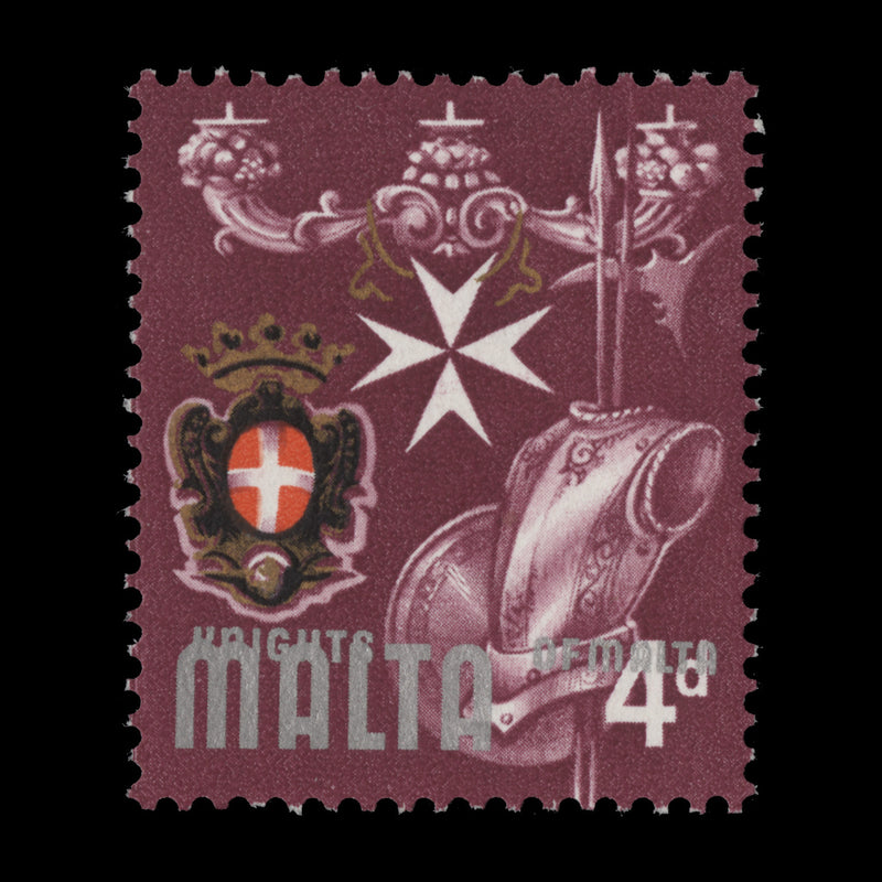 Malta 1965 (MNH) 4d Knights of Malta silver inscription shift