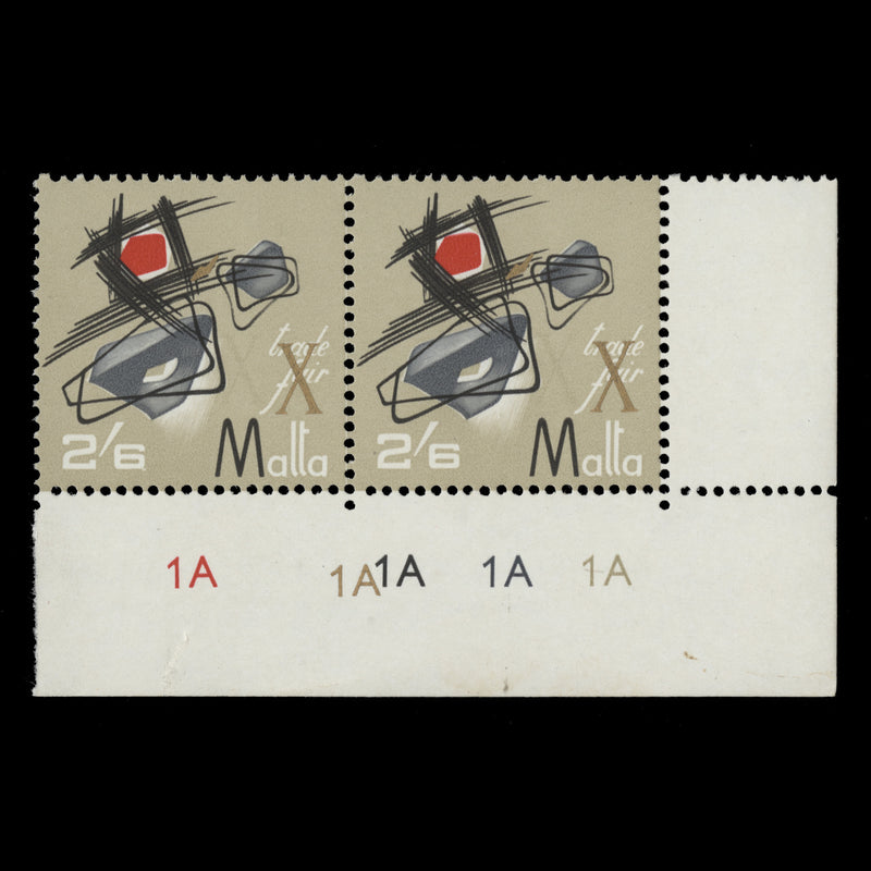 Malta 1966 (Variety) 2s 6d Trade Fair plate pair with gold shift