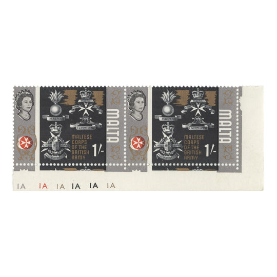 Malta 1965 (Variety) 1s Maltese Corps plate pair with grey shift