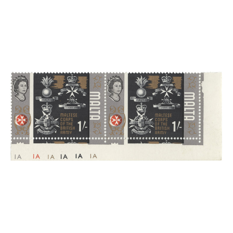 Malta 1965 (MNH) 1s Maltese Corps plate pair with grey shift