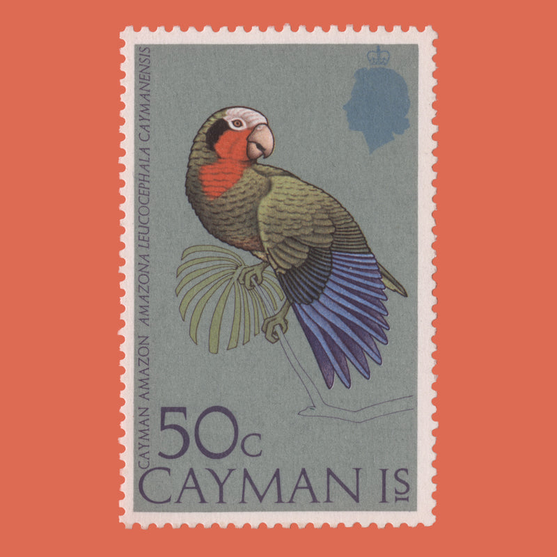Cayman Islands 1975 (Variety) 50c Cayman Amazon with Basotho hat watermark