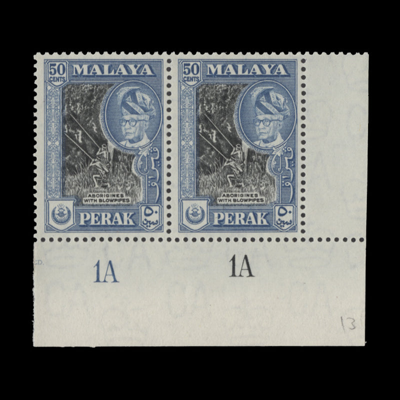 Perak 1960 (MLH) 50c Aborigines with Blowpipes plate 1A–1A pair