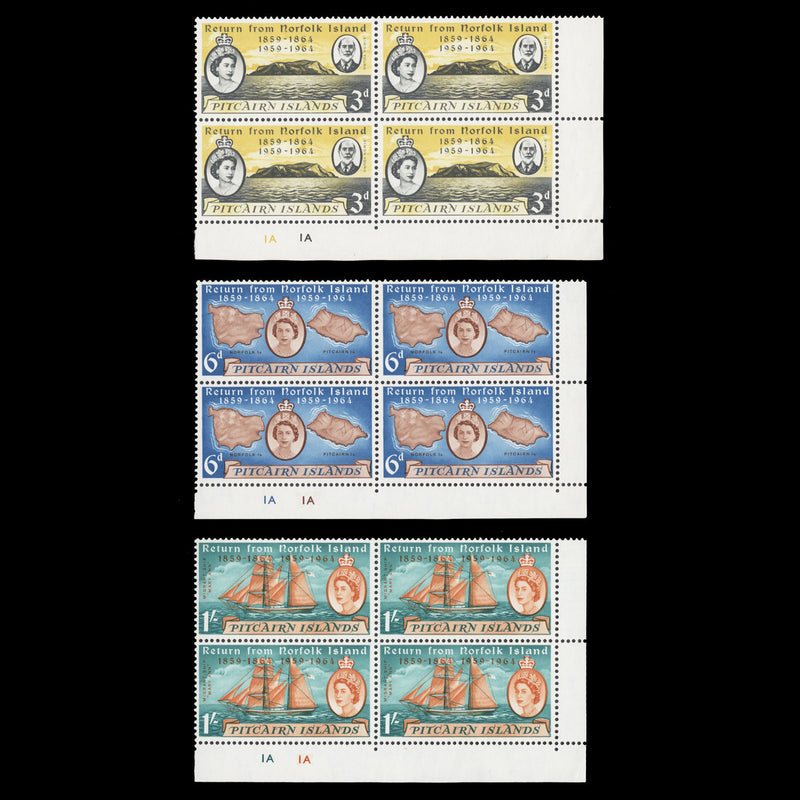 Pitcairn Islands 1961 (MNH) Return From Norfolk Island plate blocks