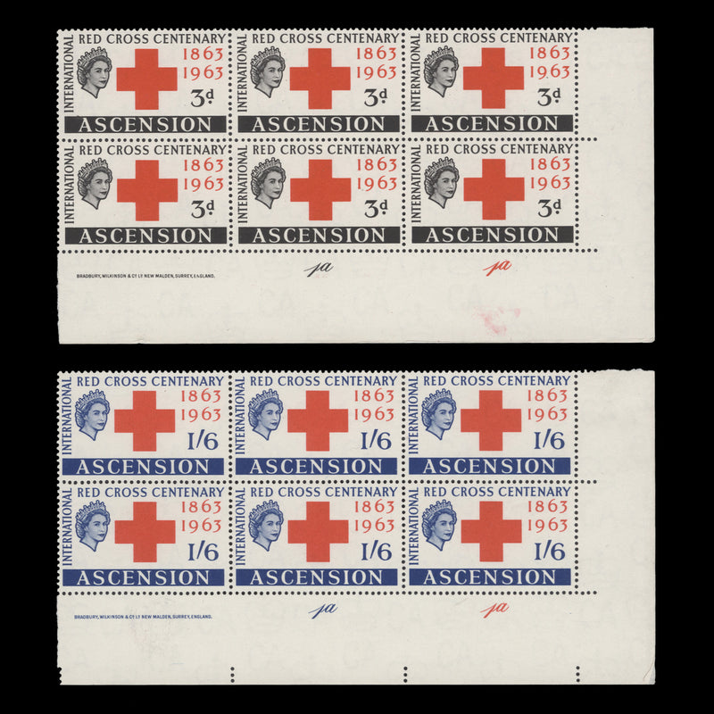 Ascension 1963 (MNH) Red Cross Centenary imprint/plate 1a–1a blocks