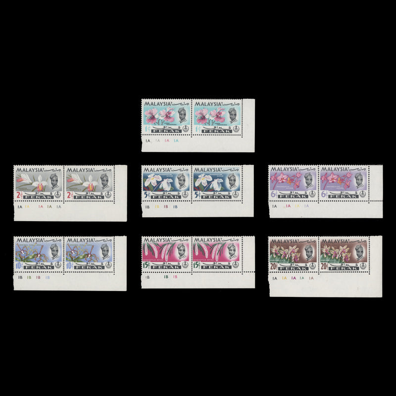 Perak 1965 (MLH) Orchid Definitives plate pairs, gum arabic