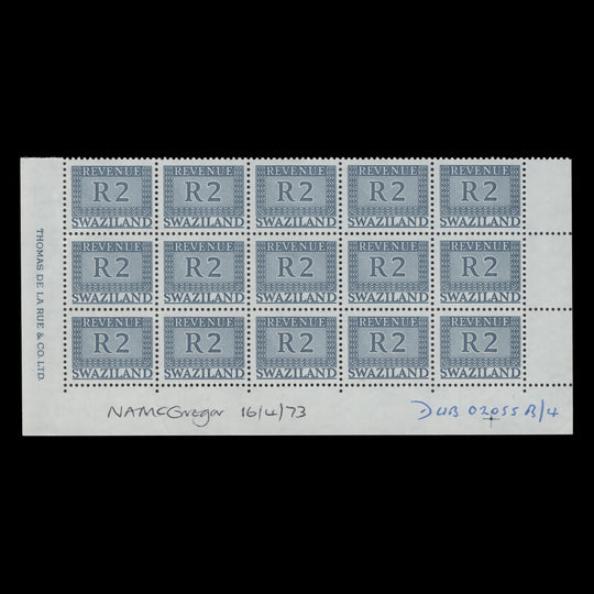 Swaziland 1973 (MNH) R2 Revenue imprint block from DLR archives