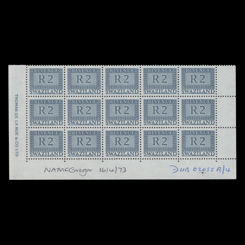Swaziland 1973 (MNH) R2 Revenue imprint block from DLR archives
