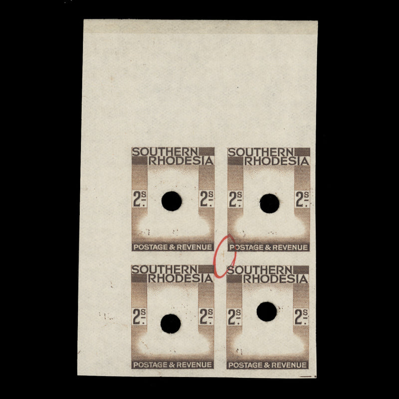 Southern Rhodesia 1937 (Proof) 2s KGVI definitive frame imperf block