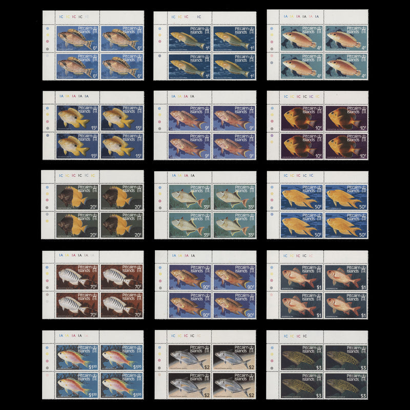 Pitcairn Islands 1984-88 (MNH) Fishes traffic light/plate blocks