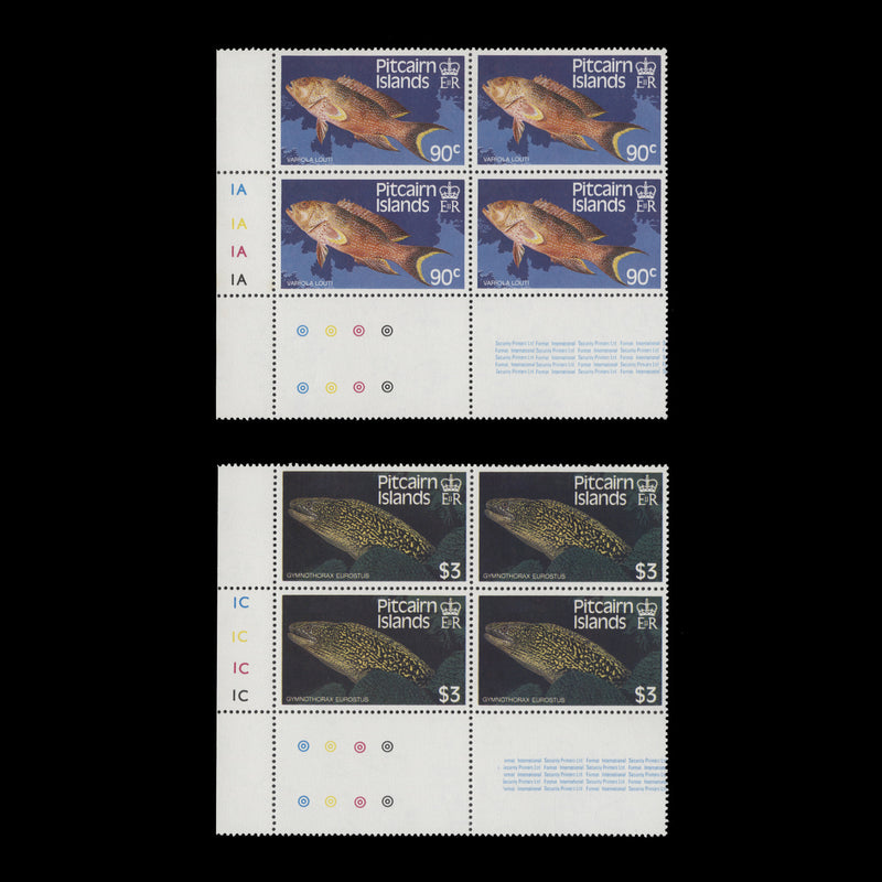 Pitcairn Islands 1988 (MNH) Fishes traffic light/plate blocks