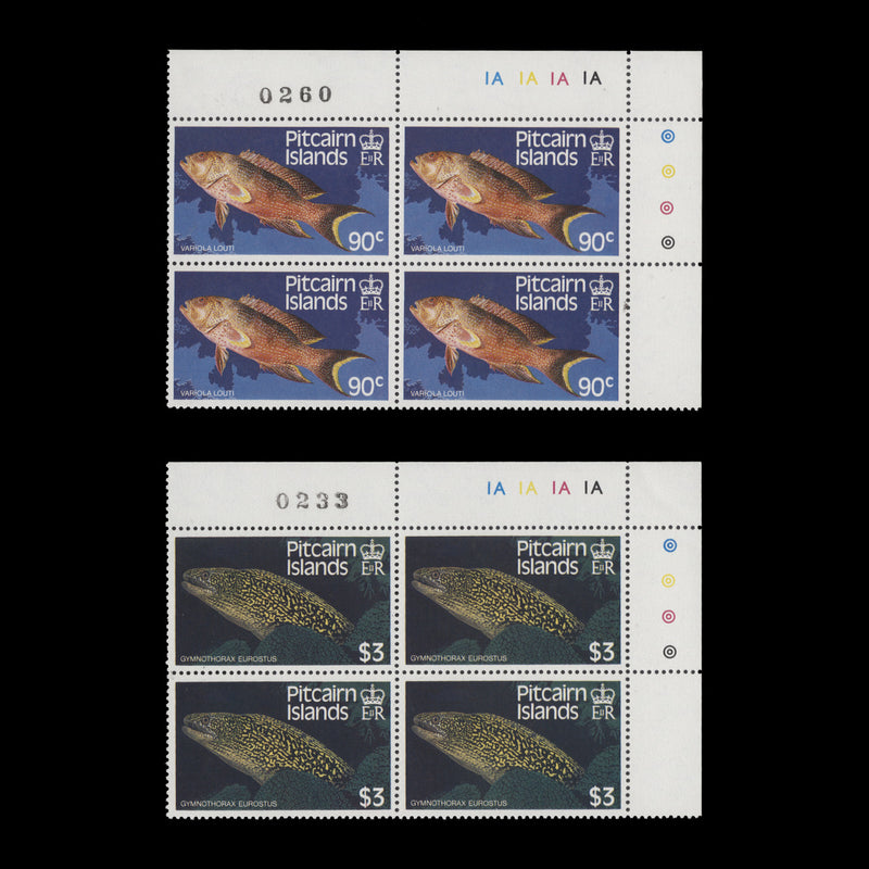 Pitcairn Islands 1988 (MNH) Fishes traffic light/plate 1A blocks