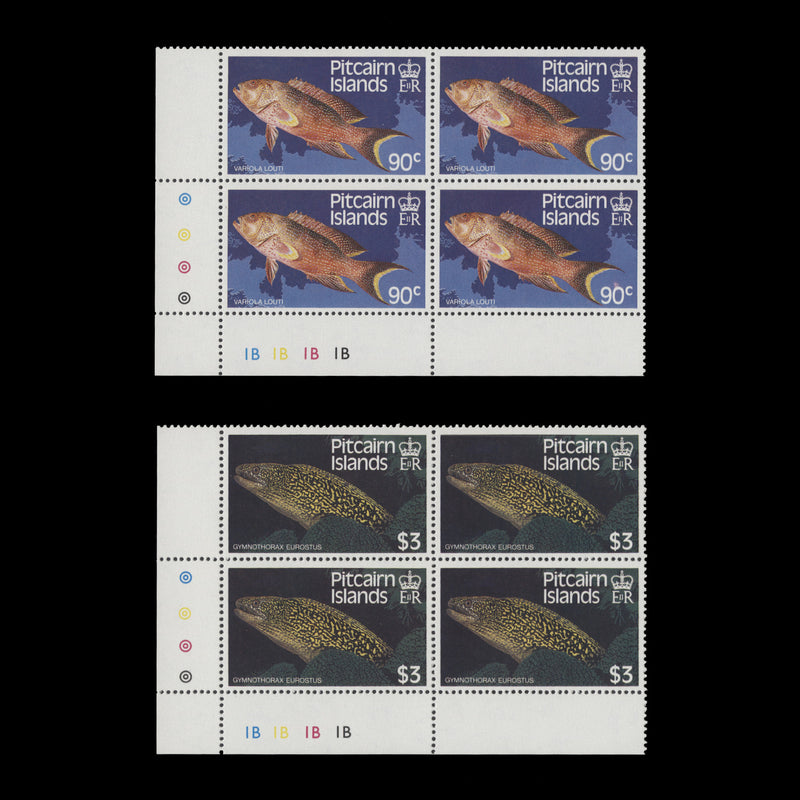 Pitcairn Islands 1988 (MNH) Fishes traffic light/plate 1B blocks