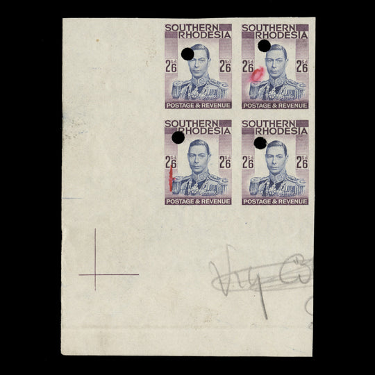 Southern Rhodesia 1937 (Proof) 2s 6d KGVI definitive imperf block