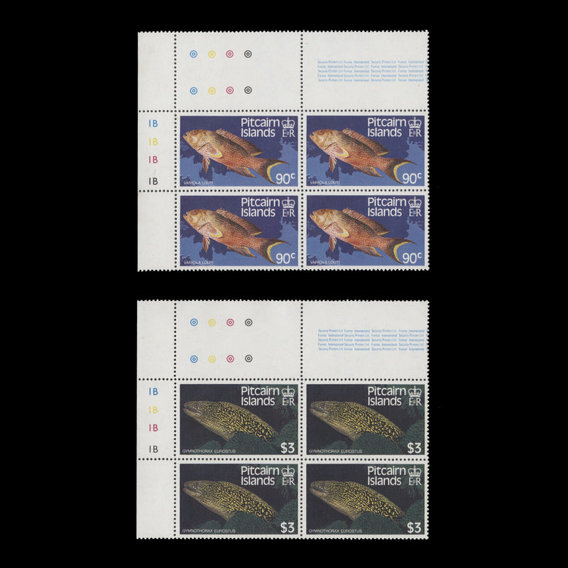 Pitcairn Islands 1988 (MNH) Fishes traffic light/plate 1B blocks