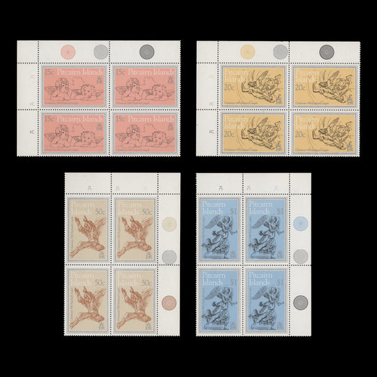 Pitcairn Islands 1982 (MNH) Christmas traffic light/plate 1C blocks