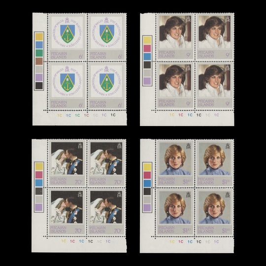 Pitcairn Islands 1982 (MNH) Princess Diana Birthday plate 1C blocks