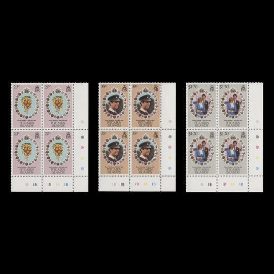 Pitcairn Islands 1981 (MNH) Royal Wedding traffic light/plate 1B blocks