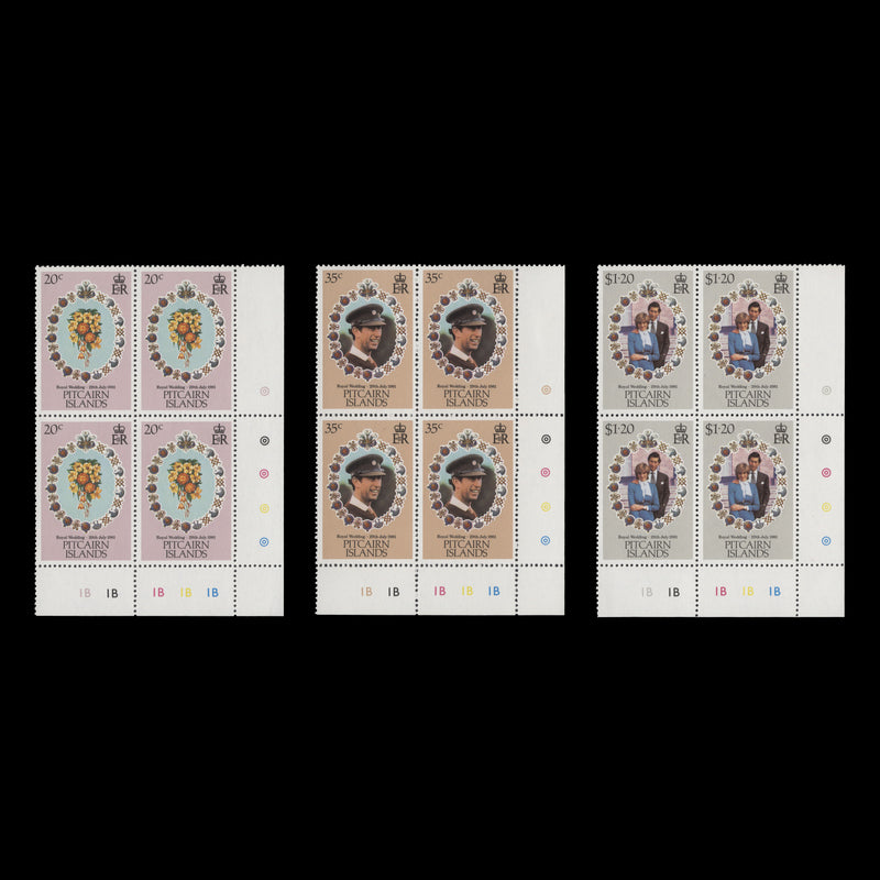 Pitcairn Islands 1981 (MNH) Royal Wedding traffic light/plate 1B blocks