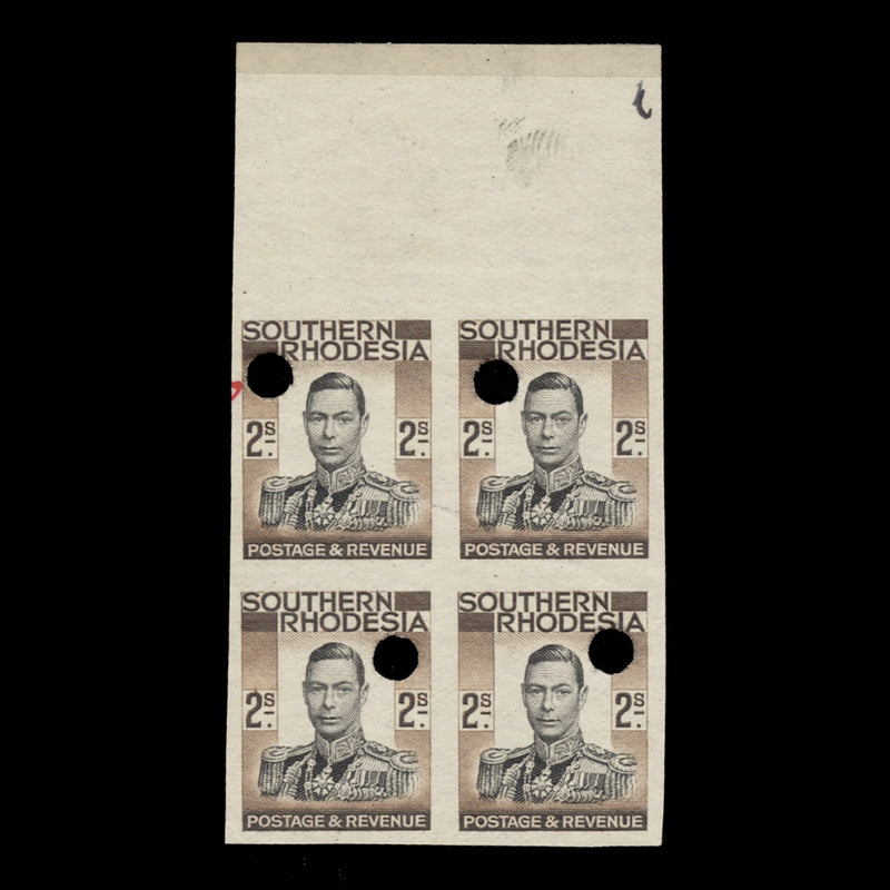 Southern Rhodesia 1937 (Proof) 2s KGVI definitive imperf block
