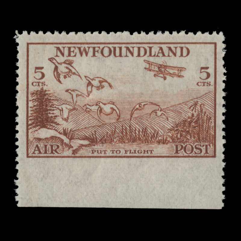 Newfoundland 1933 (Variety) 5c Put to Flight imperf to lower margin